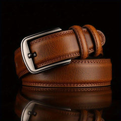 Men's Leather Business Belt with Pin Buckle