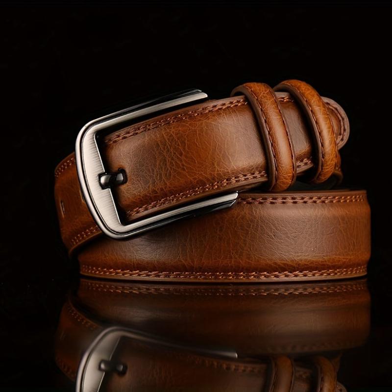 Men's Leather Business Belt with Pin Buckle