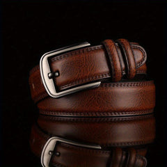 Men's Leather Business Belt with Pin Buckle