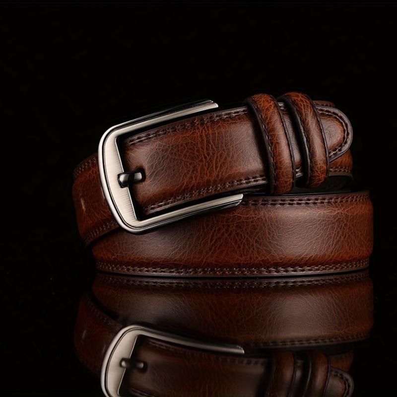 Men's Leather Business Belt with Pin Buckle
