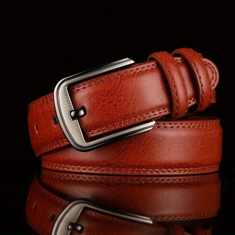 Men's Leather Business Belt with Pin Buckle