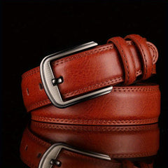 Men's Leather Business Belt with Pin Buckle