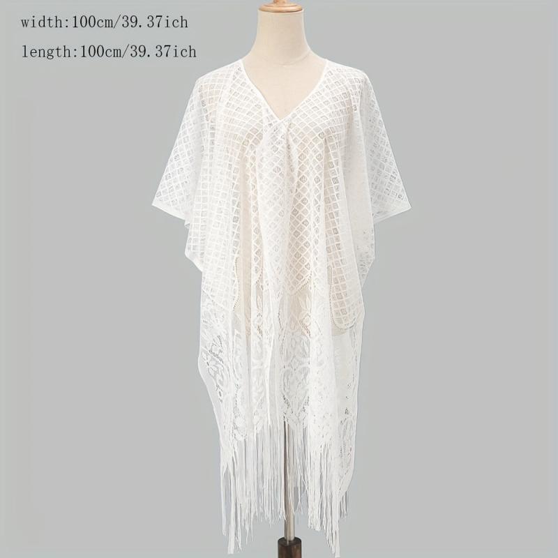 Lace Shawl Solid Cape Tassel Bikini Cover Up Thin Breathable