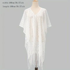 Lace Shawl Solid Cape Tassel Bikini Cover Up Thin Breathable