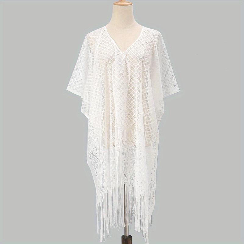 Lace Shawl Solid Cape Tassel Bikini Cover Up Thin Breathable