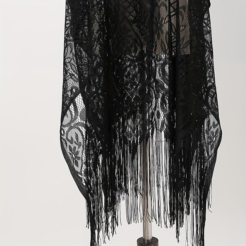 Lace Shawl Solid Cape Tassel Bikini Cover Up Thin Breathable