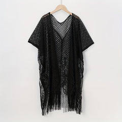 Lace Shawl Solid Cape Tassel Bikini Cover Up Thin Breathable