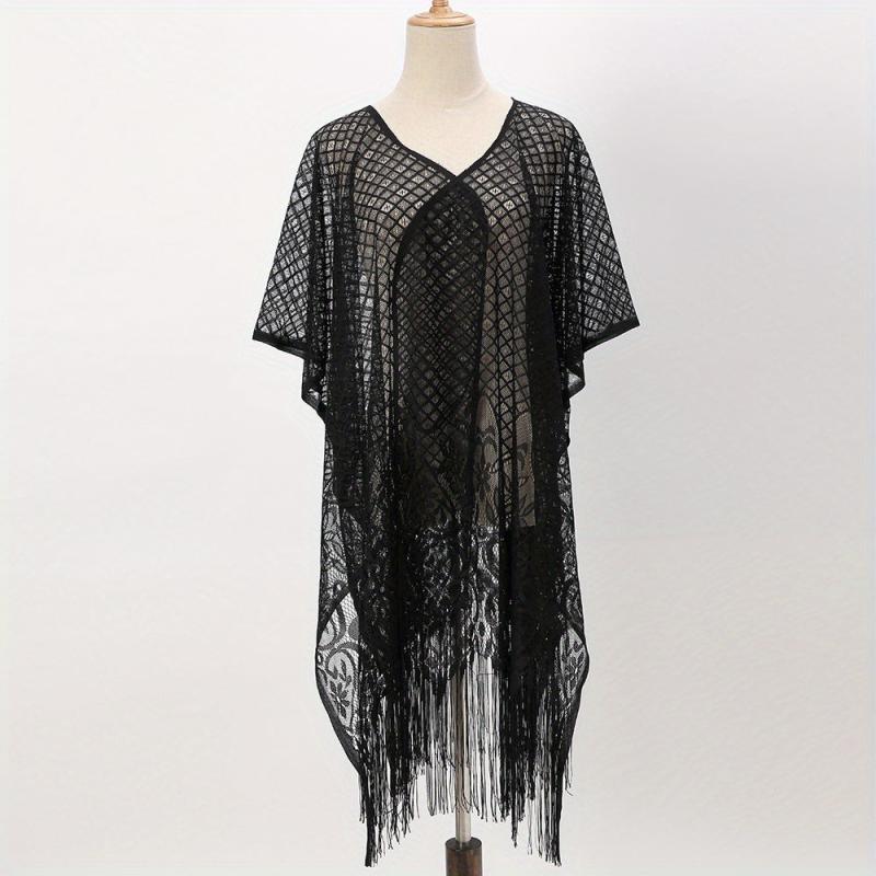 Lace Shawl Solid Cape Tassel Bikini Cover Up Thin Breathable