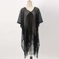 Lace Shawl Solid Cape Tassel Bikini Cover Up Thin Breathable