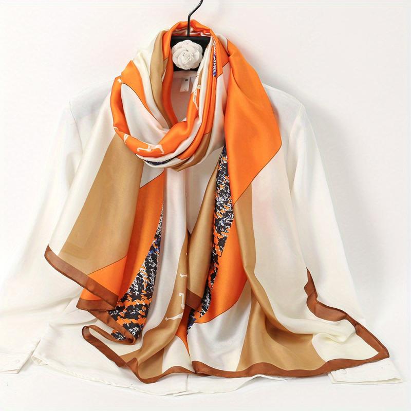 Vintage Plaid Horse Print Scarf Satin Shawl