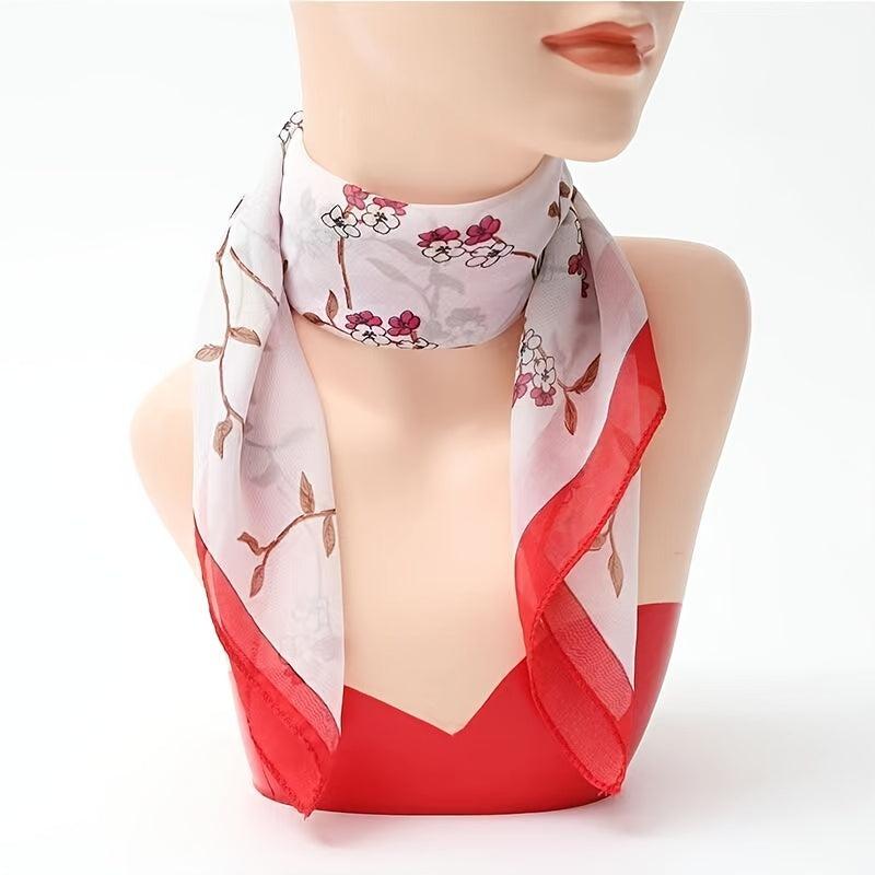 Floral Print Chiffon Scarf - Women Neckerchief Face Mask Accessories