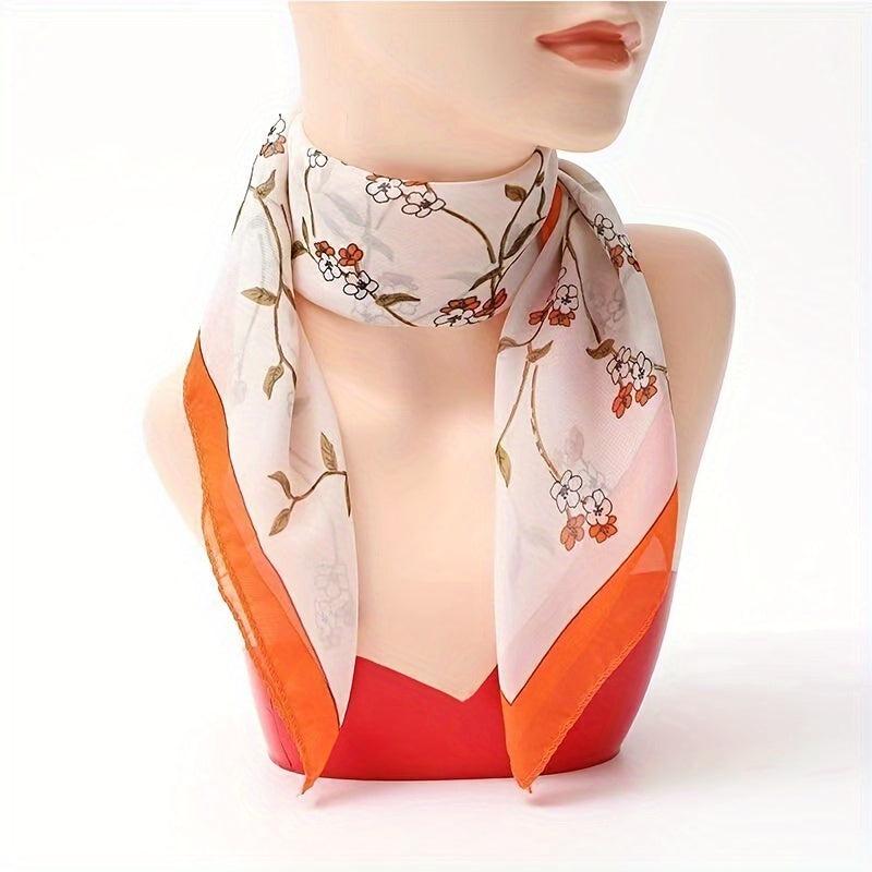 Floral Print Chiffon Scarf - Women Neckerchief Face Mask Accessories