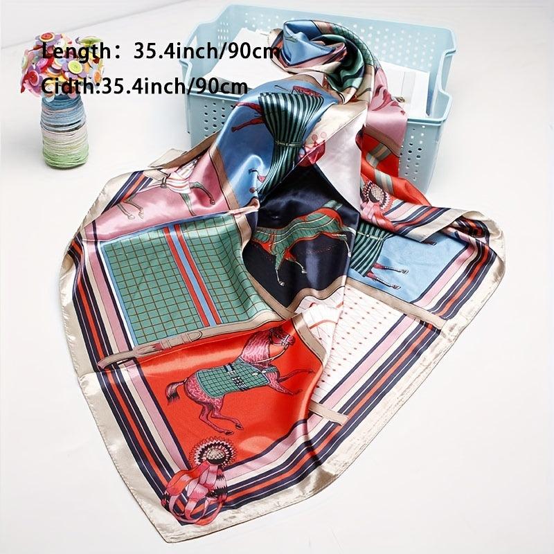 Horse Print Square Scarf Silk Shawl Bandana Satin Neckerchief Head Wrap