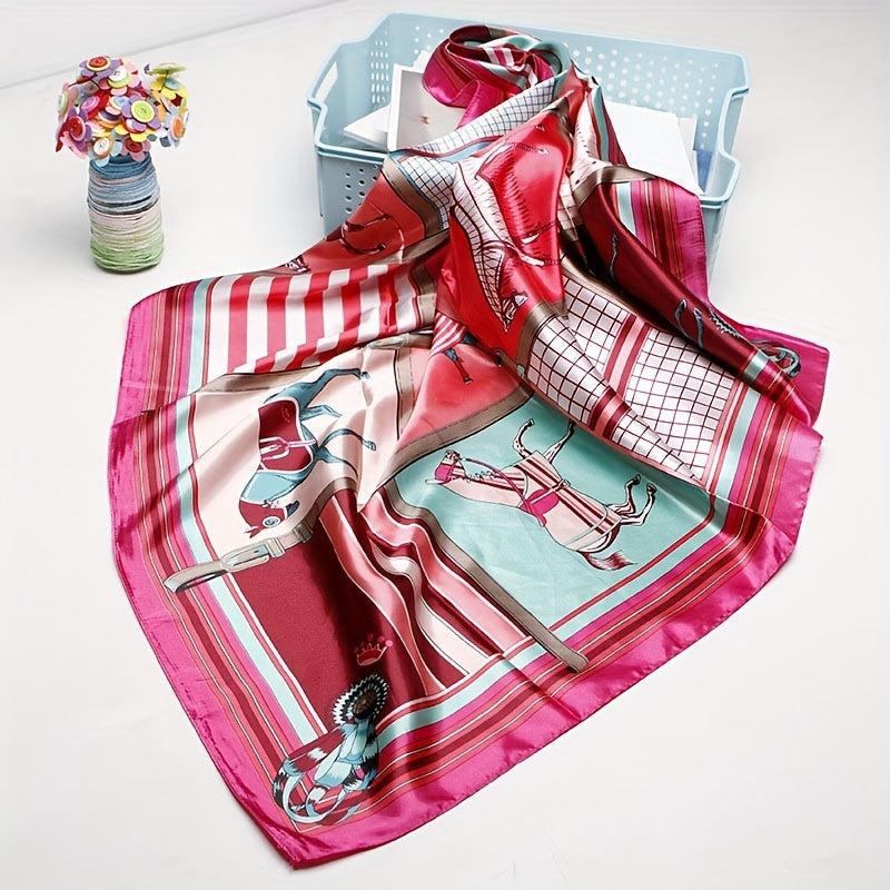 Horse Print Square Scarf Silk Shawl Bandana Satin Neckerchief Head Wrap
