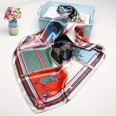 Horse Print Square Scarf Silk Shawl Bandana Satin Neckerchief Head Wrap