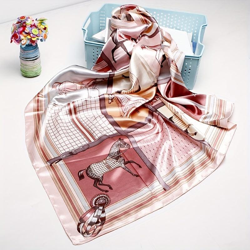Horse Print Square Scarf Silk Shawl Bandana Satin Neckerchief Head Wrap