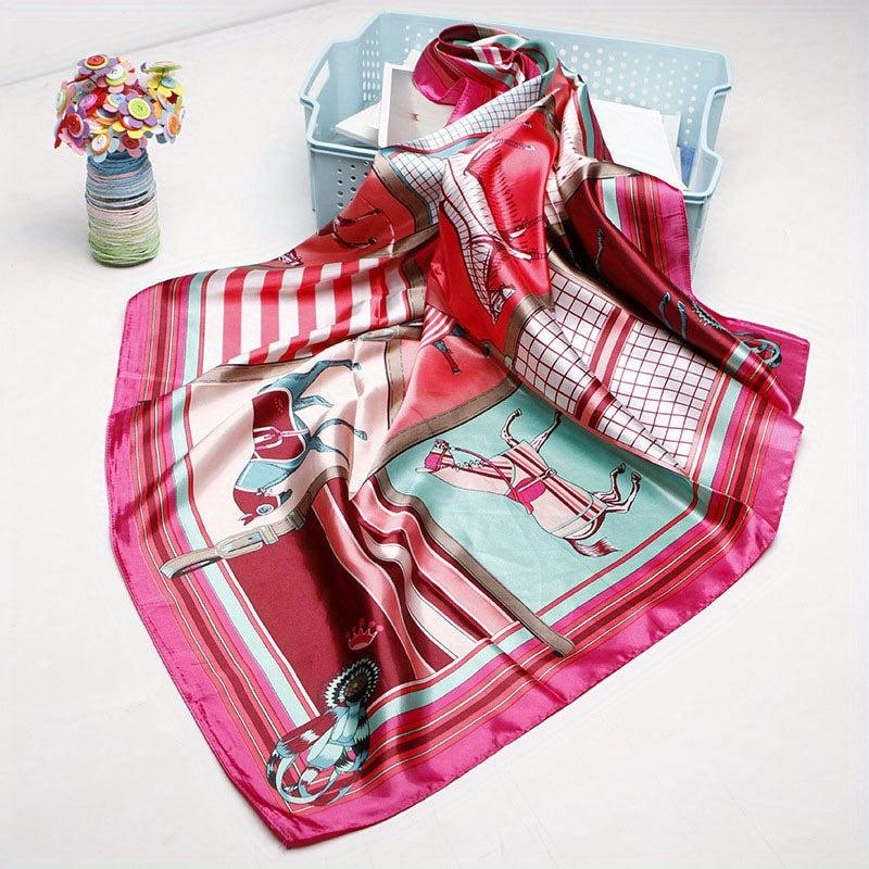Horse Print Square Scarf Silk Shawl Bandana Satin Neckerchief Head Wrap
