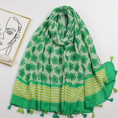 Geometric Floral Print Tassel Scarf Vintage Striped Shawl