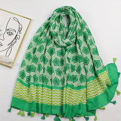 Geometric Floral Print Tassel Scarf Vintage Striped Shawl