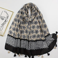 Geometric Floral Print Tassel Scarf Vintage Striped Shawl