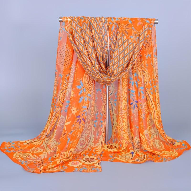 Peacock Print Chiffon Silk Shawl Women Scarf