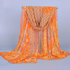 Peacock Print Chiffon Silk Shawl Women Scarf