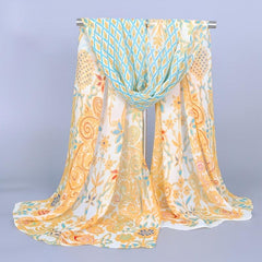 Peacock Print Chiffon Silk Shawl Women Scarf