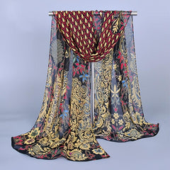 Peacock Print Chiffon Silk Shawl Women Scarf