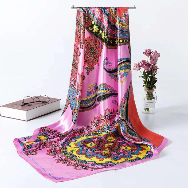 Satin Large Square Head Scarves Silk Ne...