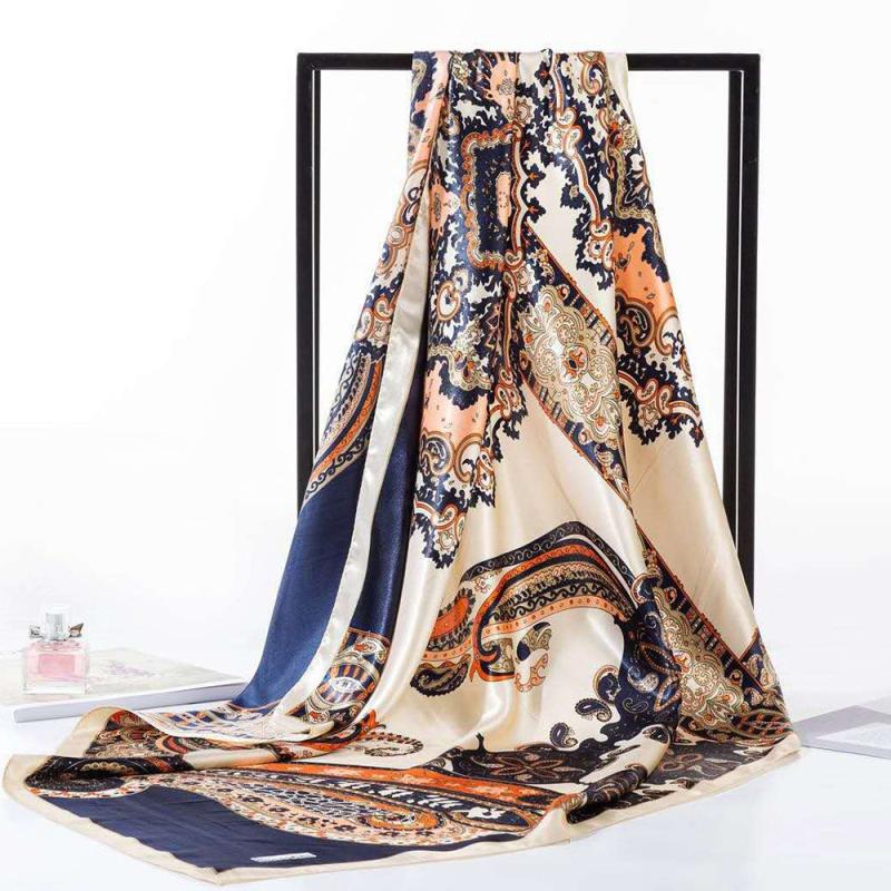 Satin Large Square Head Scarves Silk Ne...