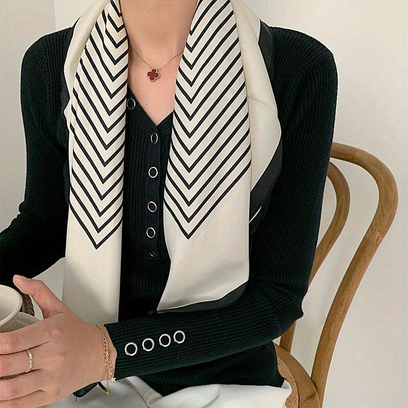 Chain Stripe Print Square Scarf Thin Neckerchief Silk Bandana