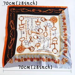 Chain Stripe Print Square Scarf Thin Neckerchief Silk Bandana
