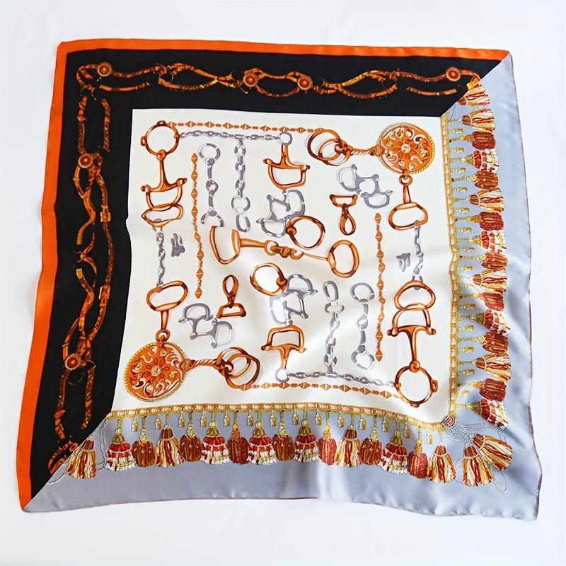 Chain Stripe Print Square Scarf Thin Neckerchief Silk Bandana