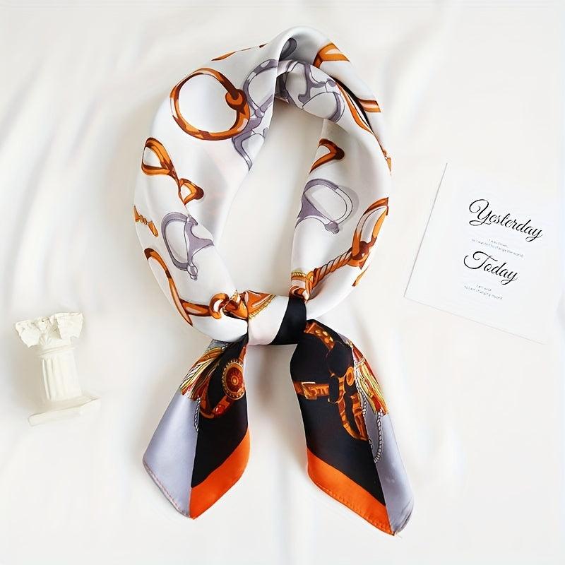 Chain Stripe Print Square Scarf Thin Neckerchief Silk Bandana