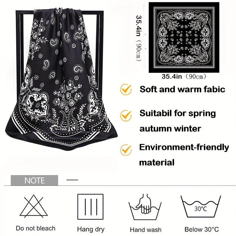 Boho Floral Square Scarf Printed Satin Bandana Vintage Windproof Head Wrap