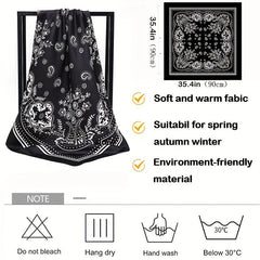 Boho Floral Square Scarf Printed Satin Bandana Vintage Windproof Head Wrap