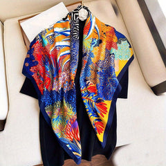 Boho Floral Square Scarf Printed Satin Bandana Vintage Windproof Head Wrap
