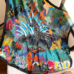 Boho Floral Square Scarf Printed Satin Bandana Vintage Windproof Head Wrap