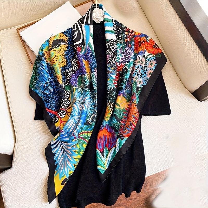 Boho Floral Square Scarf Printed Satin Bandana Vintage Windproof Head Wrap