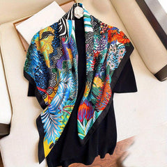 Boho Floral Square Scarf Printed Satin Bandana Vintage Windproof Head Wrap