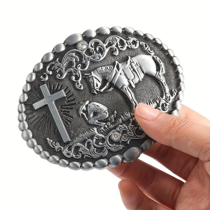 Zinc Oval Embossed Belt Buckle Charm Clasp Hook Jeans Accessory