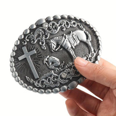 Zinc Oval Embossed Belt Buckle Charm Clasp Hook Jeans Accessory