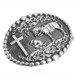 Zinc Oval Embossed Belt Buckle Charm Clasp Hook Jeans Accessory