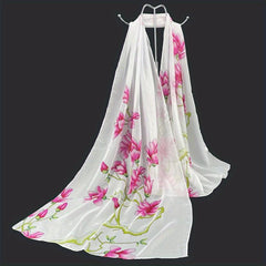 Kapok Print Chiffon Scarf Thin Breathable Shawl Casual Head Wrap Hijab