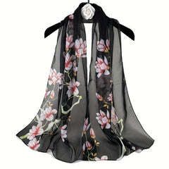 Kapok Print Chiffon Scarf Thin Breathable Shawl Casual Head Wrap Hijab