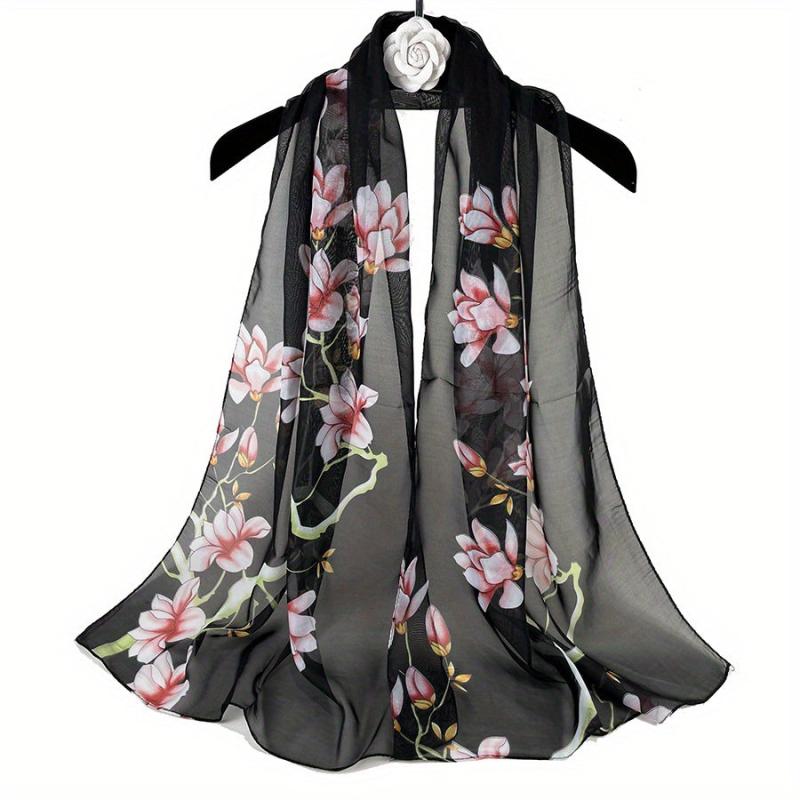 Kapok Print Chiffon Scarf Thin Breathable Shawl Casual Head Wrap Hijab