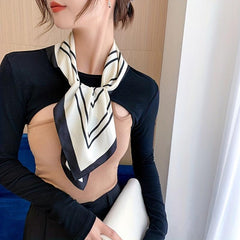 Stripe Print Casual Square Scarf & Bandana Women Headwrap Silk Satin