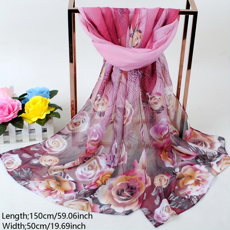 Flower Print Chiffon Scarf Boho Sunscreen Shawl Women Windproof Head Wrap