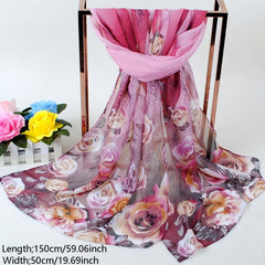 Flower Print Chiffon Scarf Boho Sunscreen Shawl Women Windproof Head Wrap