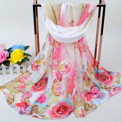 Flower Print Chiffon Scarf Boho Sunscreen Shawl Women Windproof Head Wrap